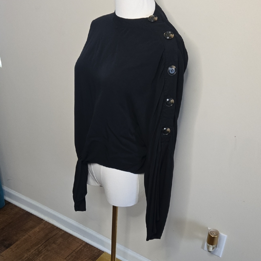 C'isa Black Dolman Sleeve Top Front Tie Statement Button Sleeve Lagenlook Medium